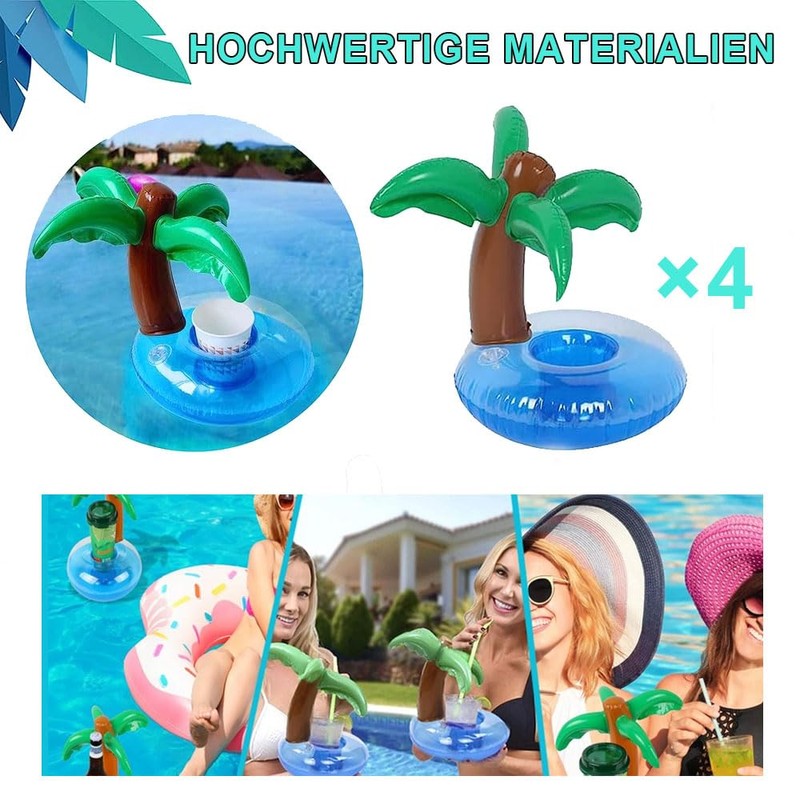LATRAT Pack of 4 Inflatable Palm Tree Coasters, Jumbo Coconut