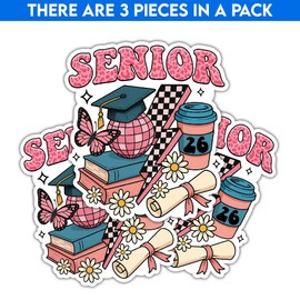 HOSALA (3in - 3Pcs) Senior 2026 Sticker Pack, Cute Girly High School College Sticker for Student, Senior Year Gift, Graduation Class of 2026 Decoration for Laptop Tablet Water Bottle Helmet Vehicle