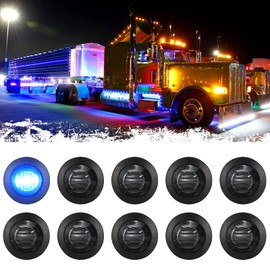 PSEQT 3/4" Round LED Side Marker Lights Clearance Turn Signal Indicators Bullet Grommet Light Waterproof for Trailer Truck Car Bus Van Pickup RV Wrangler ATV UTV (10pcs, Smoked Lens & Blue LED)