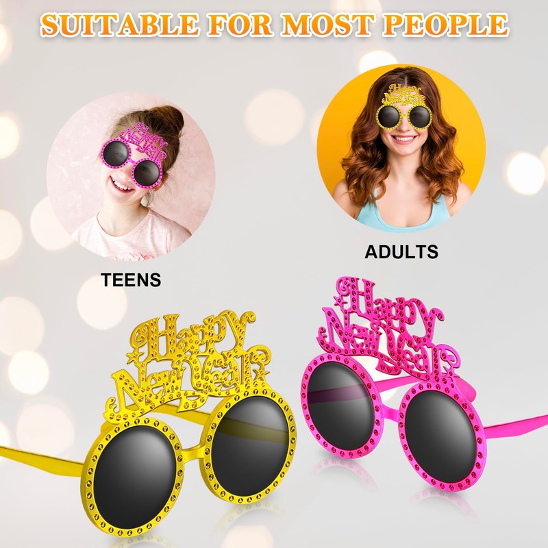 Leetous Happy New Year Glasses 2025 Plastic - 4 Pack,