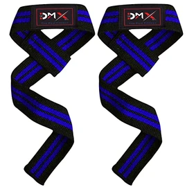 DMX INTL Weight Lifting Straps Single Loop Neoprene Padded Cotton Wrist Strength Support Non Slip Premium Quality Bar Strap (Pair) (Black/Blue)