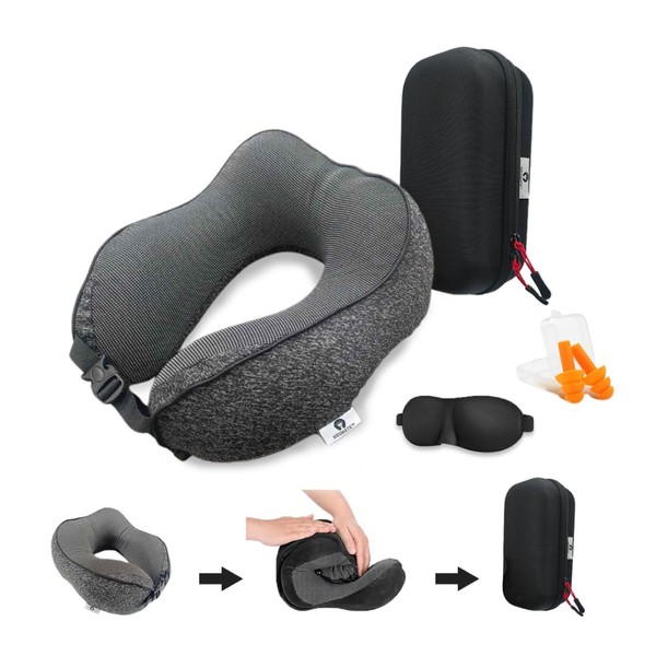 Neqmate Travel Pillow, Airplane Pillow with 3D Contoured Eye Masks,