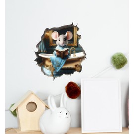 Mouse Reading Book Wall Murals Peel and Stick for Kids Room, Classroom Wall Decor - 3D Effect Wall Mural, Ideal Wall Stickers & Murals, Decorative Decal for Educational Spaces Design 2