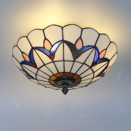 Skyweel 12 Inch Vintage Chandeliers Light Tiffany Style Stained Glass Ceiling Light Stained Glass Flush Mount Ceiling Lighting Fixtures (12 Inch WB)