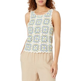 Lucky Brand Women's Granny Square Crochet Vest, Blue Green Multi, S
