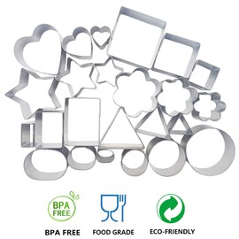 Kanntie 24 Pieces Cookie Cutter Set - Heart/Star/Flower/Geometric Shaped - Premium Stainless Steel