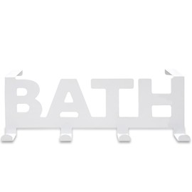 Roucerlin Over The Door Hook Hanger with 4 Hooks, Towel Rack for Bathroom Door, Decorative Metal Bath Hanger for Coat Robe Bag, Heavy Duty Hanging Organizer for Bedroom Kitchen (White)