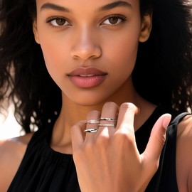 ALEXCRAFT Women's Gold Silver Rings Set with Zirconia 14K Gold-Plated Ring for Women Girlfriend Mum 3 Pieces