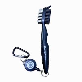 Kaizen Golf Club Cleaning Brush - Extendable, Dual-Sided Nylon & Steel Bristles with Spike & Carabiner Clip (Black)