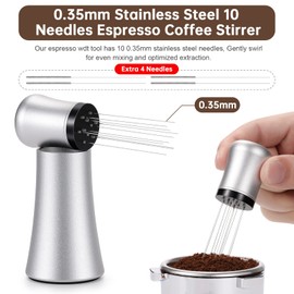 WDT Tool Espresso Distribution Tool - 10 Needle Espresso Coffee Stirrer I 0.35mm Professional Barista Pavant Coffee Stirring Distribution Tool,Aluminum Alloy Handle with Stand (Matte Silver)