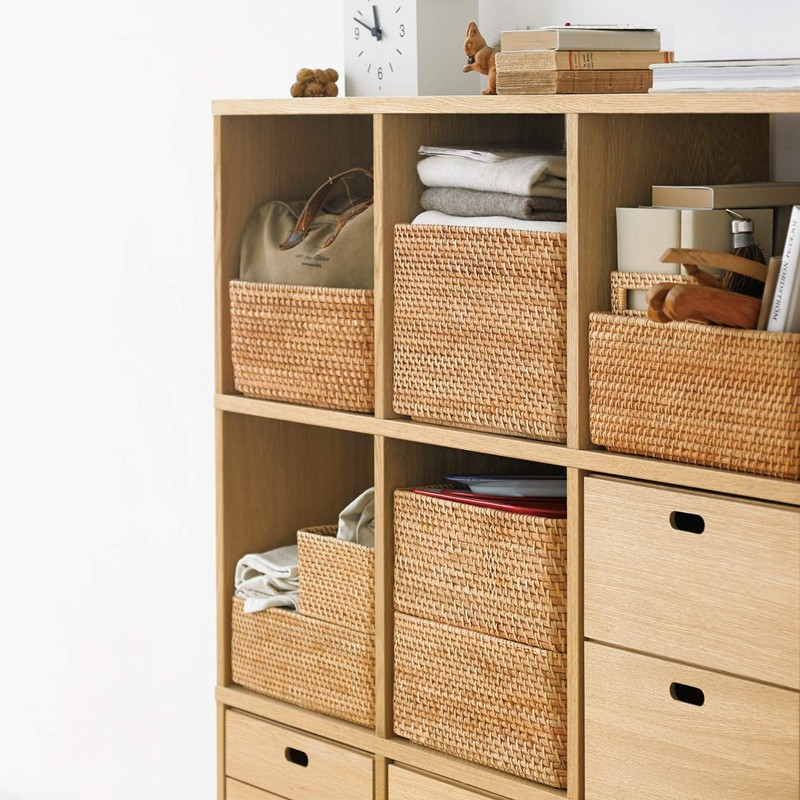 MUJI 47381306 Overlapping Rattan Rectangular Basket, Medium (V) Approx. Width