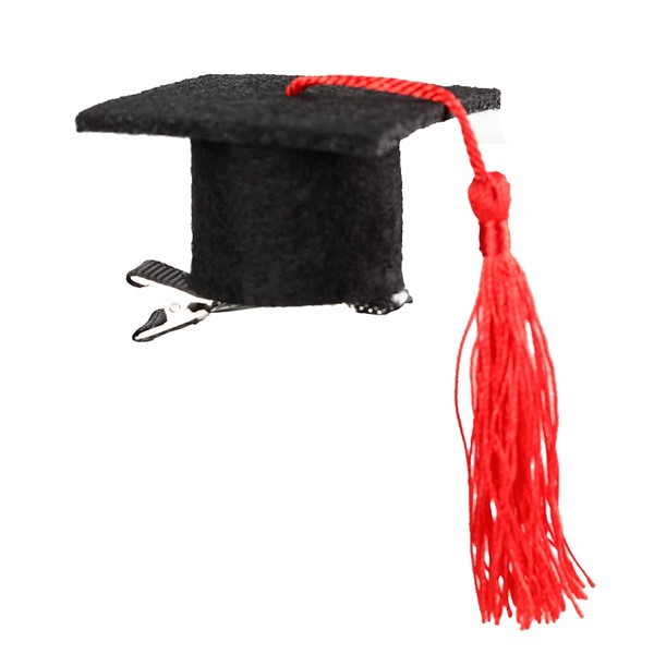 BinaryABC Graduation Hat Hair Clip,Mini Doctoral Cap Hair Clip,Graduation Party Supply Decoration,Graduation Hair Accessories (Red)