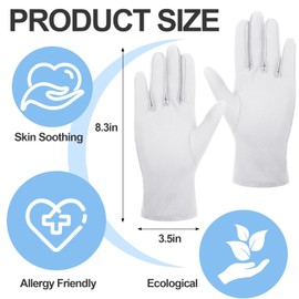 Coume 6 Pairs Eczema Gloves Bamboo Gloves for Eczema Bamboo Reusable Moisturizing Gloves for Dry Hands Eczema Spa Women Men(White)