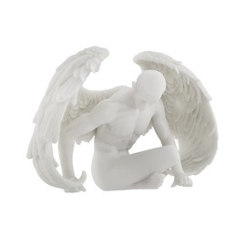 Veronese Design Nude Winged Grieving Male Angel White Marble Finish Resin Statue 7.5 Inches Long