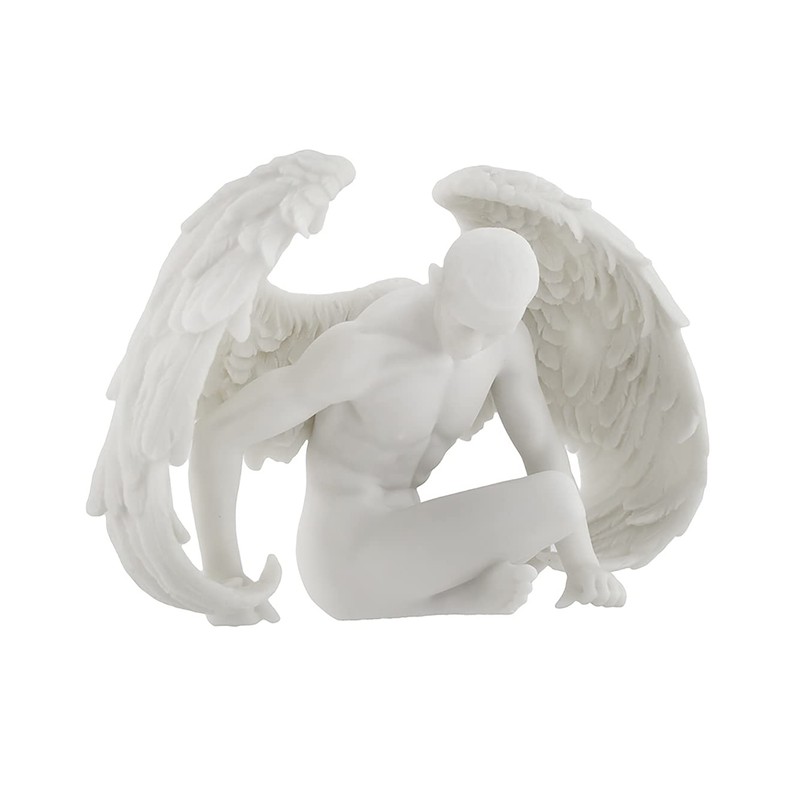 Veronese Design Nude Winged Grieving Male Angel White Marble Finish