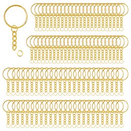 Pack of 100 25 mm Key Ring Key Rings with Chain Split Ring DIY Key Ring Craft Set Key Ring for Crafts Jewellery Making Golden