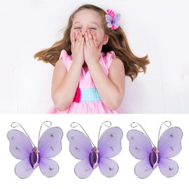 Fabric Butterflies, 60Pcs Organza Butterflies DIY Craft Sheer Mesh Wire Glitter Butterfly with Glitter Gem 3D Butterfly Wall Decor(Purple)