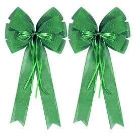 2 PCS Green Christmas Wreath Bow Decor,St Patricks Day Tree Topper Bow Decorations,Decorative Bow with Green Burlap and Glitter String for Holiday Home Front Door Outdoor