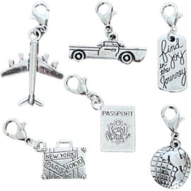 AMOBESTER Airplane Clip on Charm Journey Passport Luggage Earth Raceing Charms Clasp on Charms for Chain Necklaces Bracelets