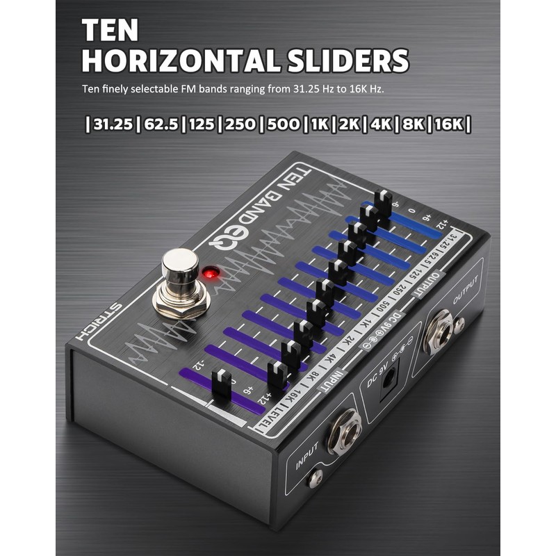 STRICH EQ Pedal for Electric Guitar,10-Band Equalizer Effects Pedal, Equalizer