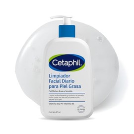 Cetaphil Gel Limpiador Facial Diario Piel Mixta Grasa Niacinamida B3 473 ml | Elimina exceso de grasa sin resecar, reduce brillo y poros, remueve maquillaje y ayuda a preservar la barrera con pantenol.