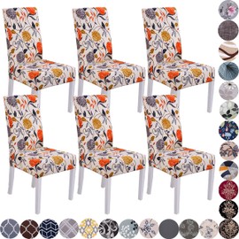 Lalluxy Stretchy Parson Chair Slipcovers for Dining Room Chair seat Covers Chair Protectors for Party Pet Protection Universal Fit Soft Polyester (Set of 6, Orange Flowers)
