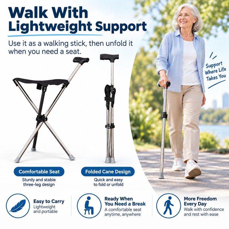 Folding Cane Seat for Outdoor Walking – Lightweight Walking Stick