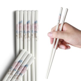 IQCWOOD 5 Pairs Ceramic Chopsticks, Bone China Chinese Reusable Chopsticks Dishwasher Safe, 9 1/2 Inches