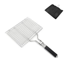 FYUEROPA Stainless Steel Folding Grill Basket, Grill Mesh with Folding Handle and Bag, Fish Grill Baskets, Portable Outdoor Camping BBQ Accessories