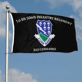 Rekkis 1st Bn 506th Infantry Regiment Flag 3x5Feet Red Currahee Military Flag Banner with 2 Brass Grommets Garden Party Wall Decor