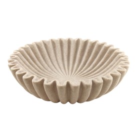 Plukers 10'' Scalloped Decorative Key Bowl for Entryway Coffee Table - Catchall Trinket Large Candy Fruit Purse Holder Kitchen Countertop Console Modern Home Decor, Artificial Stone Beige