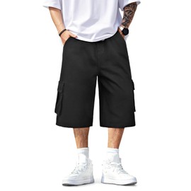 TANDAGI Men Baggy Denim Shorts Streewear Jorts Men Stretch Waist Cargo Loose Fit Jean Shorts Y2k Black 32
