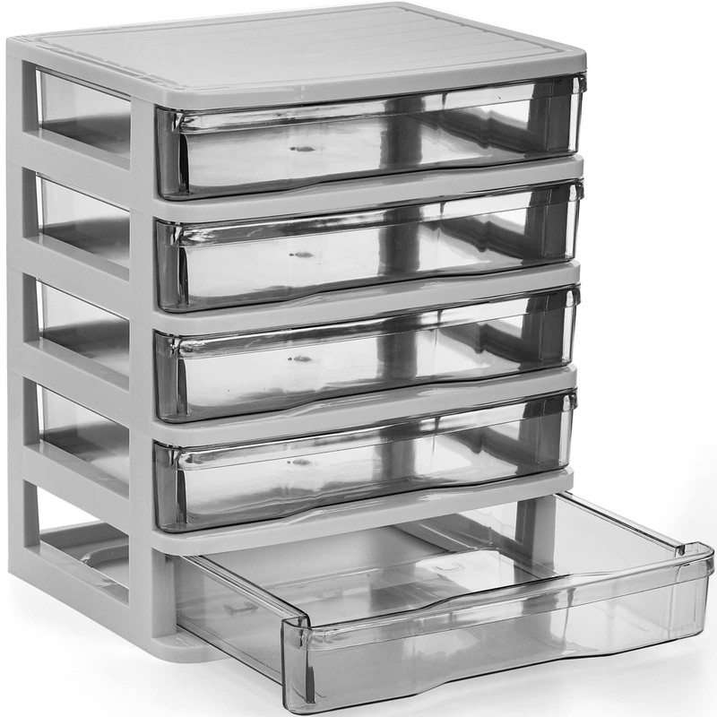 DEAYOU 5 Drawer Desktop Storage Bin Unit, Small Plastic Organizer,