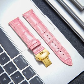 BINLUN Leather Watch Strap Quick Release Strap with Gold Butterfly Deployment Buckle 12mm 13mm 14mm 16mm 17mm 18mm 19mm 20mm 21mm 22mm 23mm 24mm Watch Band for Men Women(Pink,19mm)