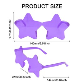 REHALY Purple Star Shaped Sunglasses, Colorful Transparent Rimless Pentagram Star Sunglasses for Adult Supplies