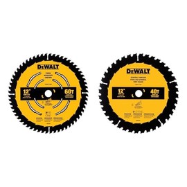 DEWALT Miter Saw Blade Combo Pack, 12” Blades, 40 Tooth & 60 Tooth, Fine Finish, Ultra Sharp Carbide (DWA112CMB)