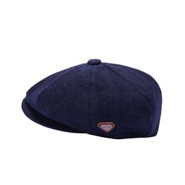ZRWASKA® Mens Flat Caps UK 8 Panel Peaky Flat Baker Boy Hats Wool Cap – Gatsby Tweed Wool Fabric Newsboy Style Baker 1920s Hat Flat Cap Men Plain Herringbone Navy, Size Medium
