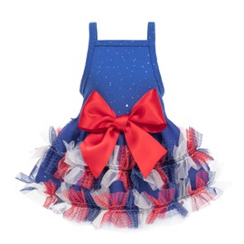 Fitwarm Patriotic Sparkly Tiered Dog Tutu Dress, 4th of July Outfit for Small Dogs Girl, Festive Pet Clothes, Red, White, Blue, Small