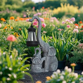 GIGICICI Solar Garden Outdoor Decor Statues Grey Elephant Family with Light - Outside - Outdoor Decorations Sculptures for Patio Yard Lawn Walkway Ornaments Clearance Gifts for Mom Grandma Birthday