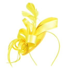 Zando Fascinators Hats for Women Tea Party Hat Ribbons Feathers Ken-tucky Derby Hats for Women 2025 Fascinator Headband Headpiece Cocktail 20s 50s Tea Hat Wedding Church Hair Clip Yellow Fascinator