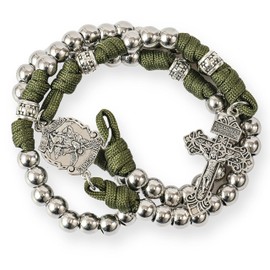 Nazareth Store Paracord Rosary Beaded Necklace St Michael Medal Strong Metal 10mm Beads Our Father Catholic Rosary with Pardon Crucifix, 22 Inches, Zinc, Silver Alloy, Amethyst