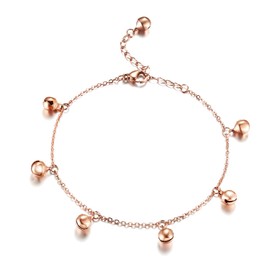 ELBLUVF Stainless Steel Gold Rose Gold Plated Bells Chain Beach Anklets Foot Jewelry Adjustable For Women (RoseGold)