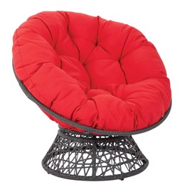 OSP Home Furnishings Papasan Chair with 360-degree Swivel, Red cushion and Black Frame