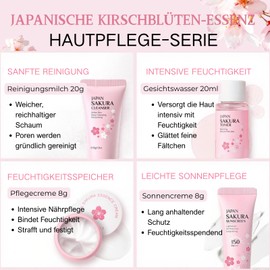 Sakura Gesichtspflege Skincare Set 11 Stück - Japan Sakura Skincare Set - Anti-Aging Euchtigkeit Geschenkset Frauen Teenager Mädchen Geschenke - Beauty Set mit Reiniger, Creme, Toner,Maske,Sonnencrem