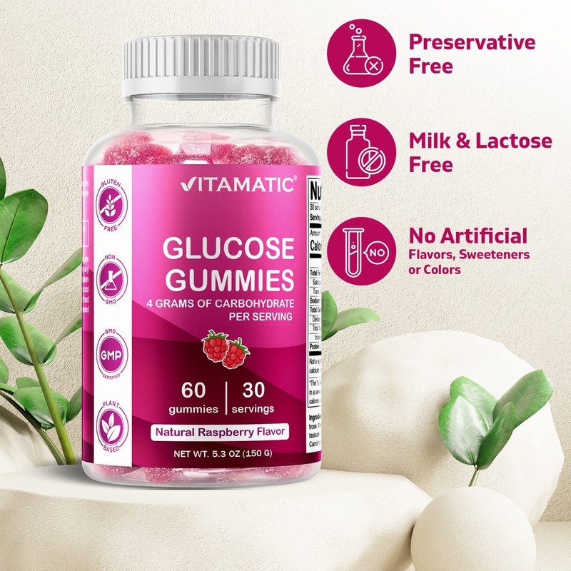 Vitamatic Glucose Chweble Gummies - 60 Count - Natural Raspberry