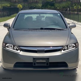 Switchback Sequential LED Strip Tube Bar Black Housing Crystal Headlights Signal Lamps Amber Reflector nb Compatible With 2006-2011 Honda Civic 4 Door Sedan