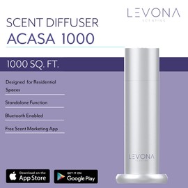 Levona Scent Waterless Diffuser - Essential Oil Aroma Smart Plug-in, Portable Scent Machine for Residential Space & Hotel, Covers 1000sqft - Acasa1000, Brushed Silver (With 120ml Oil & Cleaning Cloth)