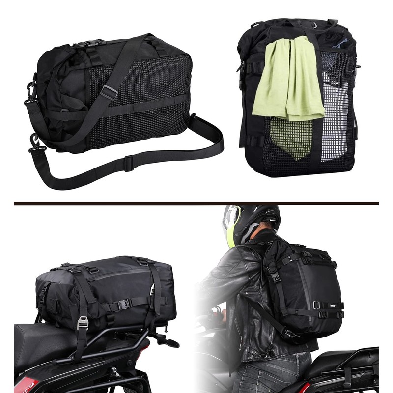 Rhinowalk Motorcycle Saddle Bag, 30L, Black, Waterproof, Combinable, Backpack