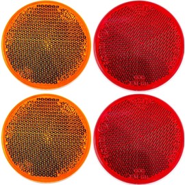 Qty 4 (2 Red/2 Amber) - 2" Inch Round Reflector Bike,Trailer, Truck, Boat, Mailbox, Construction, Signage, Warning with Super Strong Adhesive DOT/SAE Approved