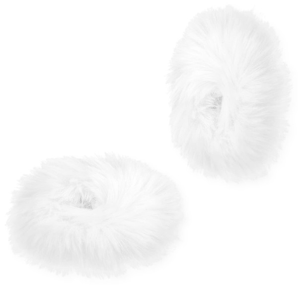 KINBOM Pack of 2 Plush Fur Hair Pompoms Ponytail Scrunchies Elastic Hair Bobbles for Women (White)